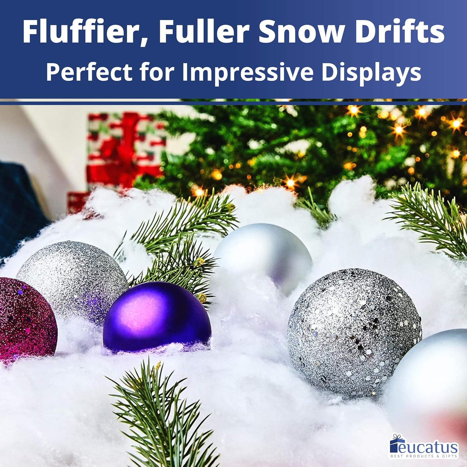 Eucatus redesigned listing image: fuller, fluffier snow drifts with ornaments